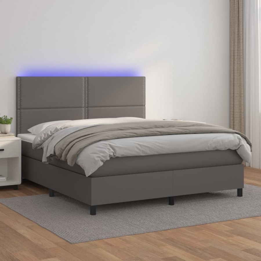 Cadre de lit avec matelas et LED Gris 140x190 cm