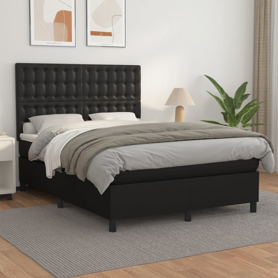 Cadre de lit avec matelas Noir 140x200 cm Similicuir