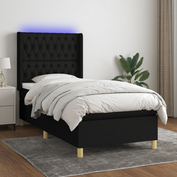 Cadre de lit matelas et LED Noir 100x200 cm Tissu