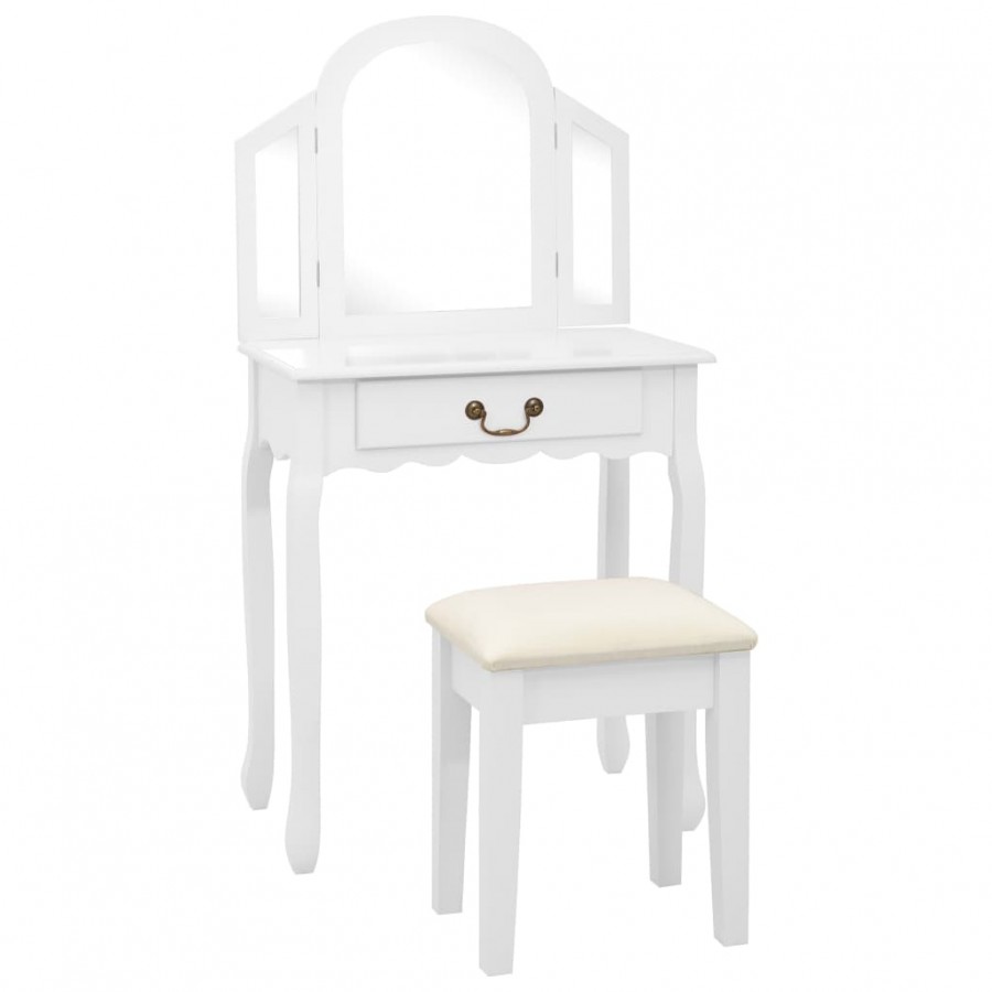 Coiffeuse et tabouret Blanc 65x36x128 cm Bois de paulownia MDF