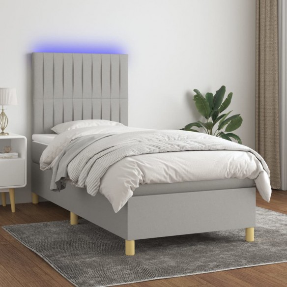 Cadre de lit et matelas et LED Gris clair 90x200cm