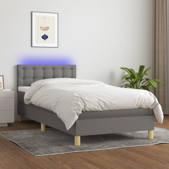 Cadre de lit avec matelas et LED Gris foncé 80x200cm