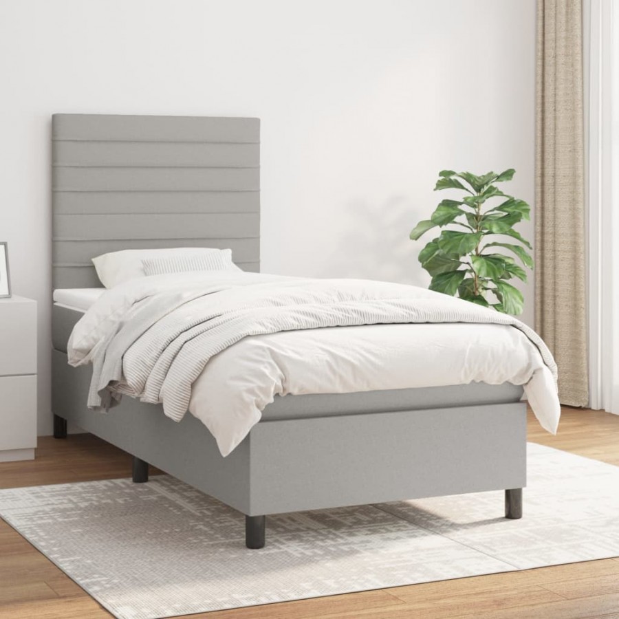 Cadre de lit avec matelas Gris clair 100x200cm Tissu