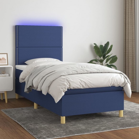 Cadre de lit et matelas et LED Bleu 100x200 cm Tissu