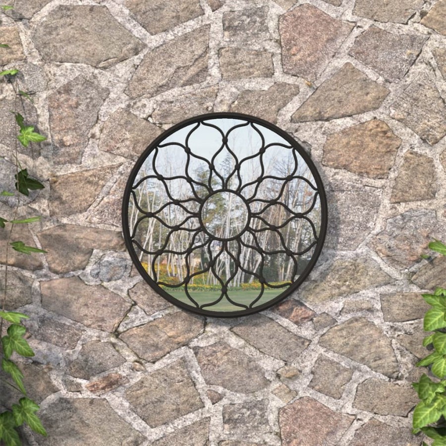 Miroir de jardin Noir 40x3 cm Fer Rond utilisation extérieure