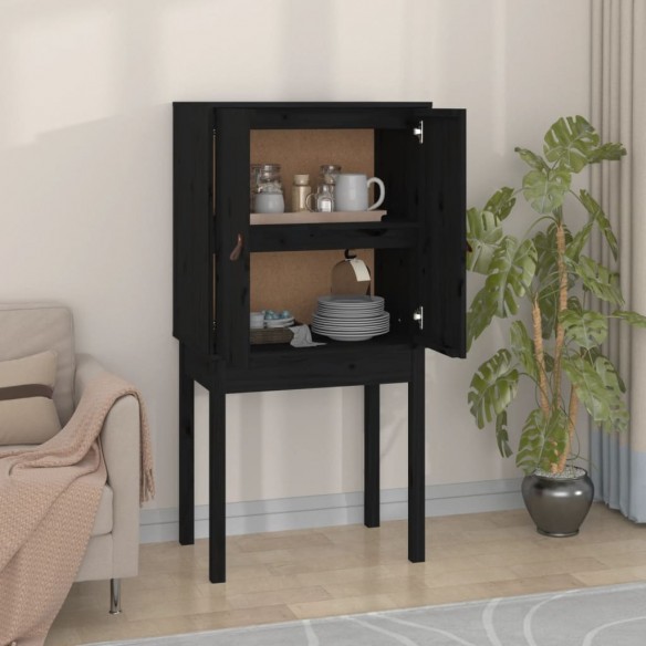 Buffet haut Noir 60x40x120 cm Bois massif de pin