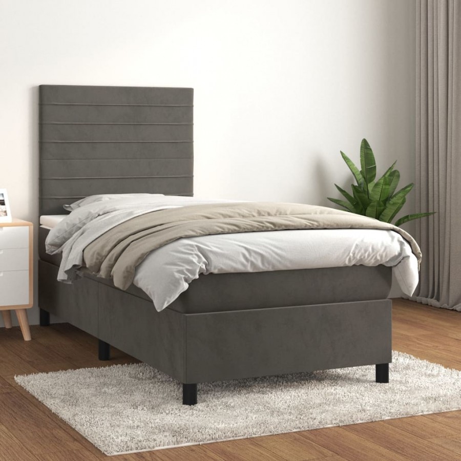 Cadre de lit et matelas Gris foncé 90x200 cm Velours