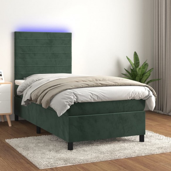 Cadre de lit avec matelas LED Vert foncé 100x200 cm