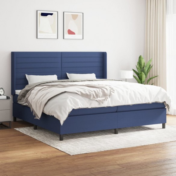 Cadre de lit avec matelas Bleu 200x200 cm Tissu