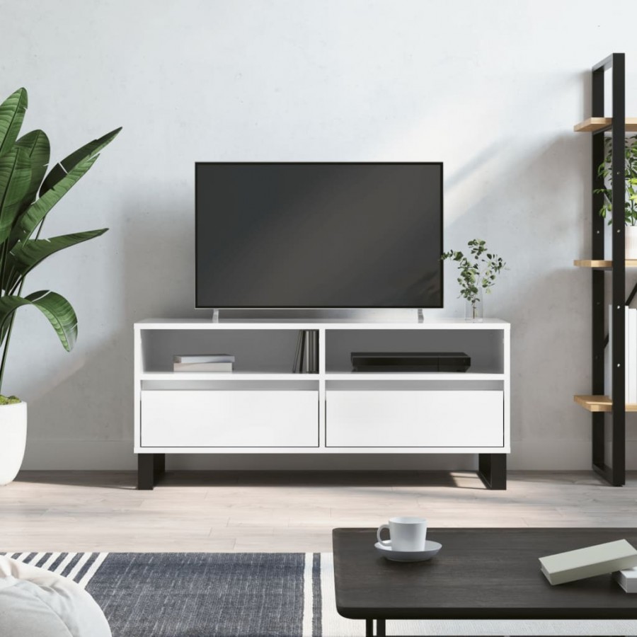 Meuble TV blanc brillant 100x34,5x44,5 cm bois d'ingénierie