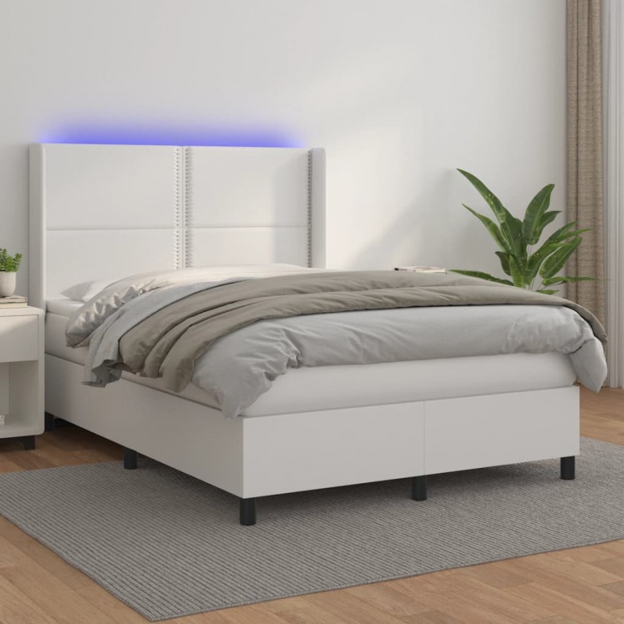 Cadre de lit matelas LED Blanc 140x200 cm Similicuir