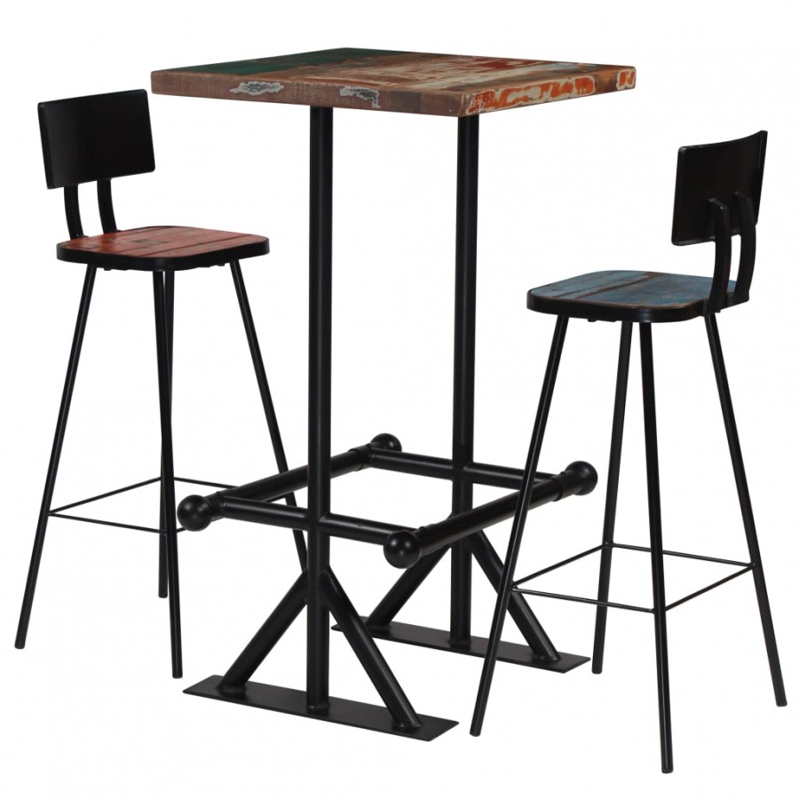 Mobilier de bar 3 pcs Bois de récupération massif Multicolore