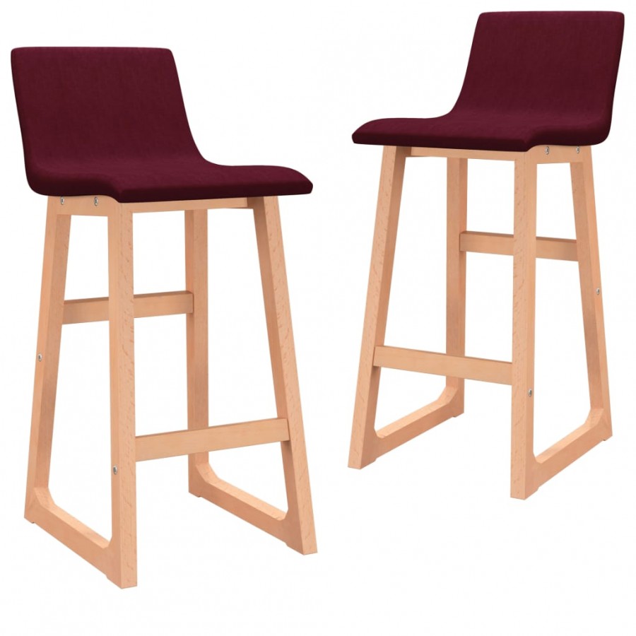 Tabourets de bar lot de 2 rouge bordeaux tissu