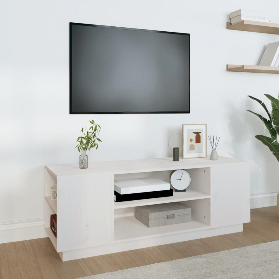 Meuble TV Blanc 110x35x40,5 cm Bois de pin massif