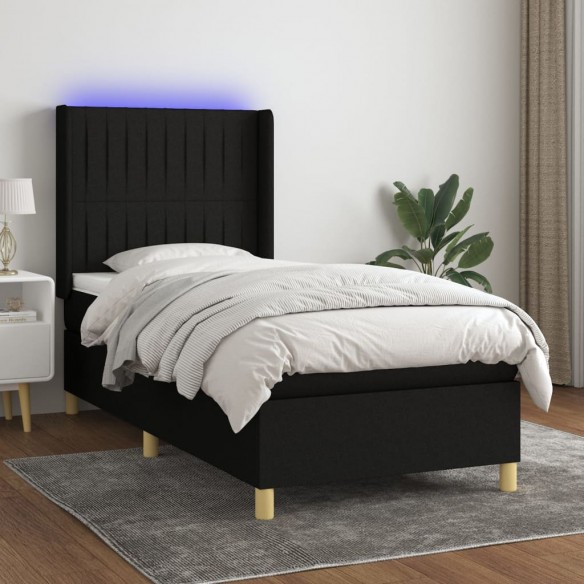 Cadre de lit matelas et LED Noir 100x200 cm Tissu