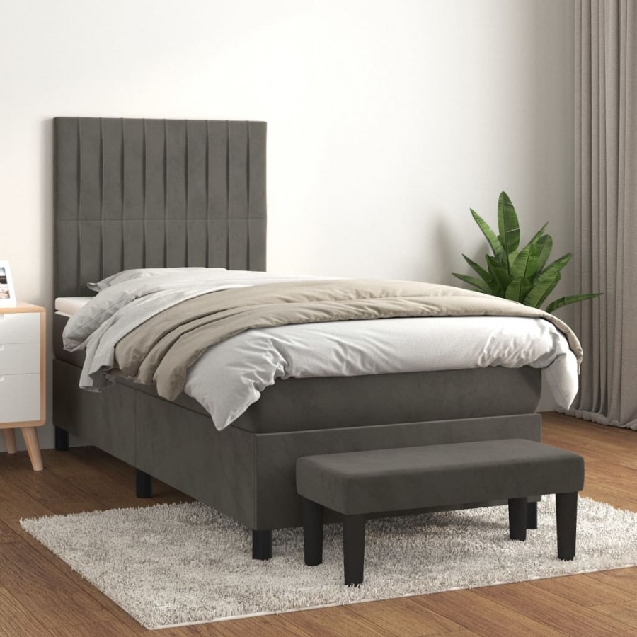 Cadre de lit avec matelas Gris foncé 100x200 cm