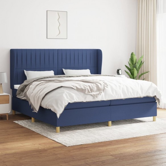 Cadre de lit avec matelas Bleu 200x200 cm Tissu