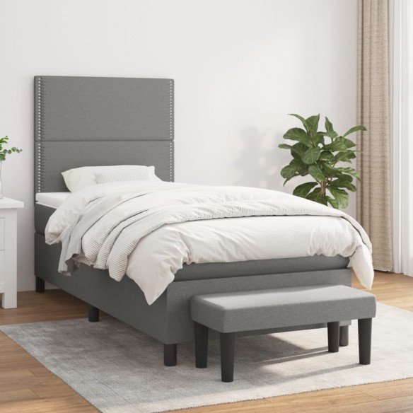 Cadre de lit avec matelas Gris foncé 100x200cm Tissu