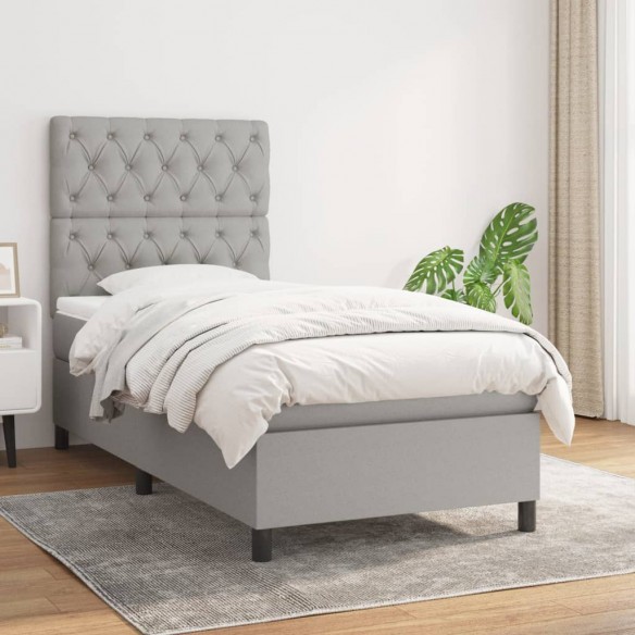 Cadre de lit avec matelas Gris clair 80x200 cm Tissu