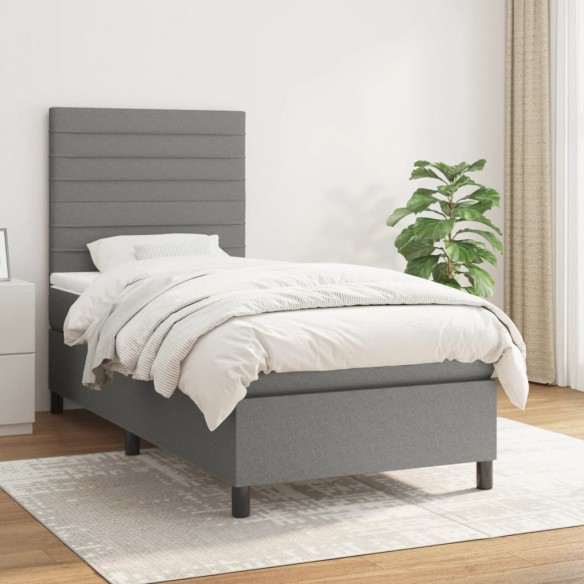 Cadre de lit avec matelas Gris foncé 80x200 cm Tissu