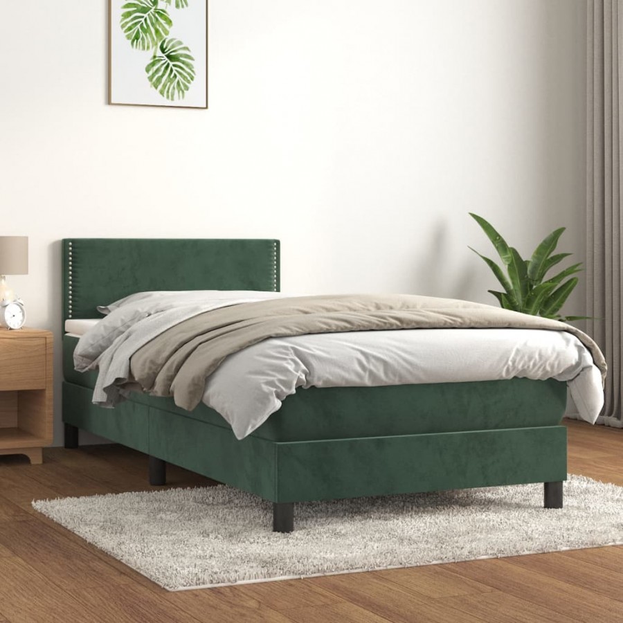 Cadre de lit avec matelas Vert foncé 100x200 cm