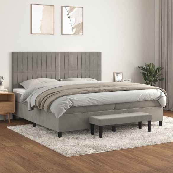 Cadre de lit et matelas Gris clair 200x200cm Velours