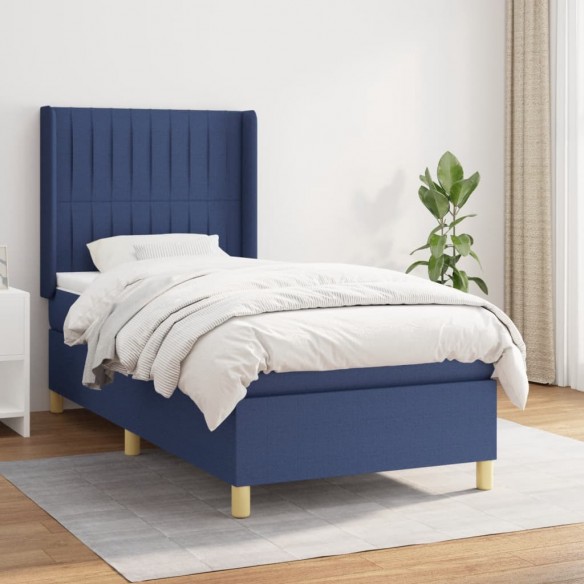 Cadre de lit avec matelas Bleu 100x200 cm Tissu