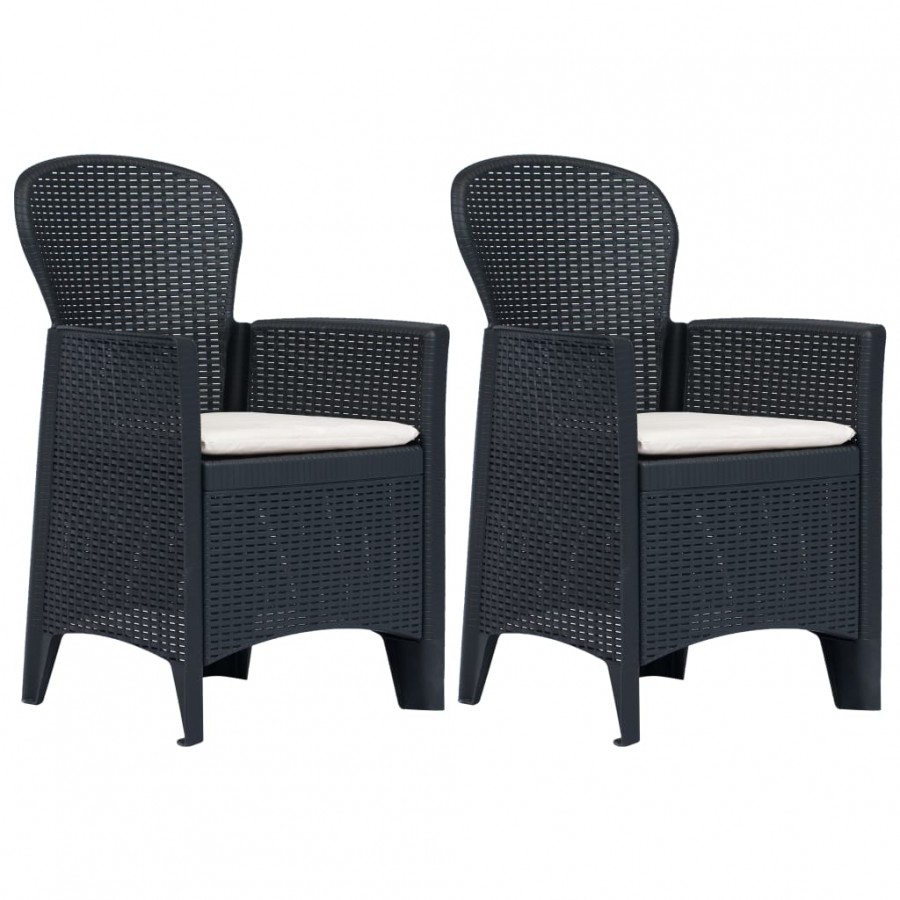 Chaises de jardin 2 pcs avec coussin Anthracite Plastique