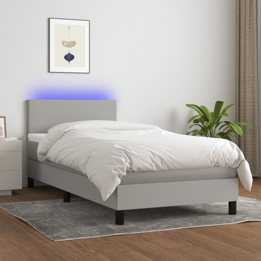 Cadre de lit avec matelas et LED Gris clair 80x200cm