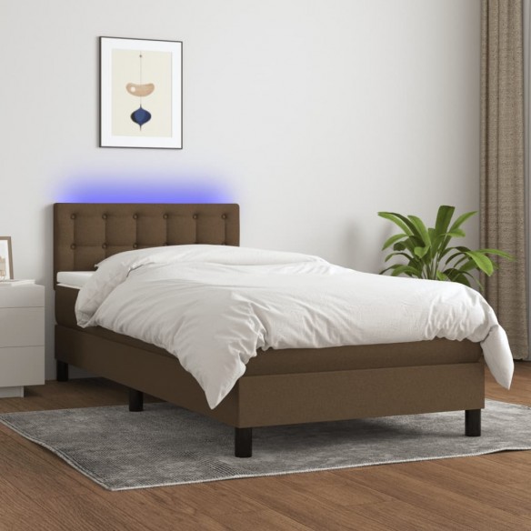 Cadre de lit et matelas et LED Marron foncé 90x200cm