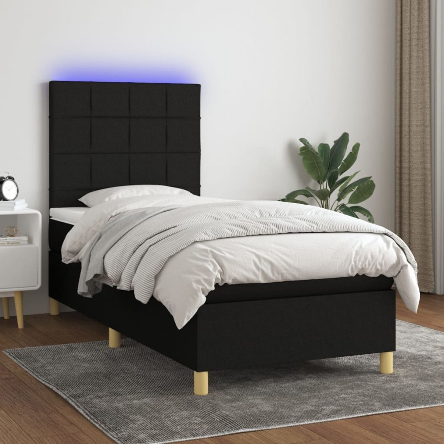 Cadre de lit et matelas et LED Noir 80x200cm Tissu