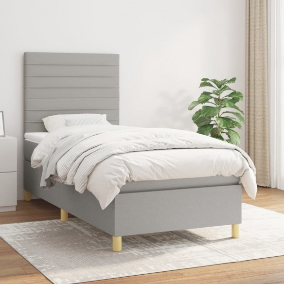 Cadre de lit avec matelas Gris clair 80x200 cm Tissu