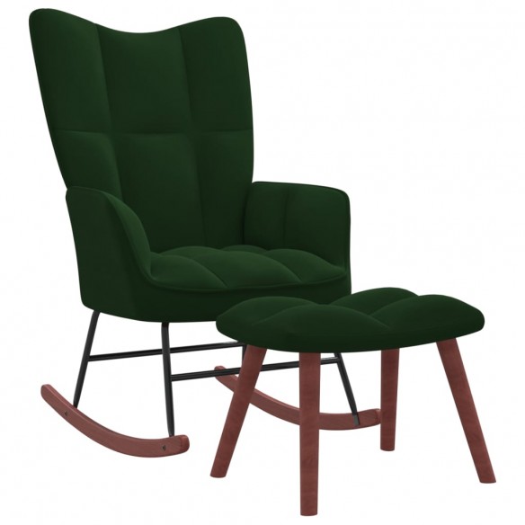 Chaise à bascule avec repose-pied Vert foncé Velours