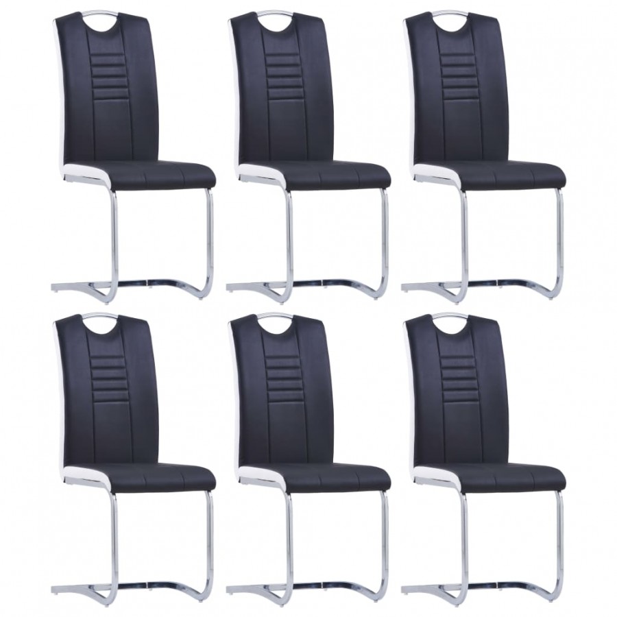 Chaises à manger cantilever lot de 6 noir similicuir