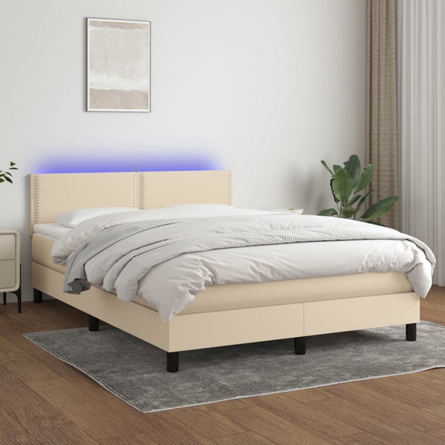 Cadre de lit avec matelas LED Crème 140x190 cm Tissu