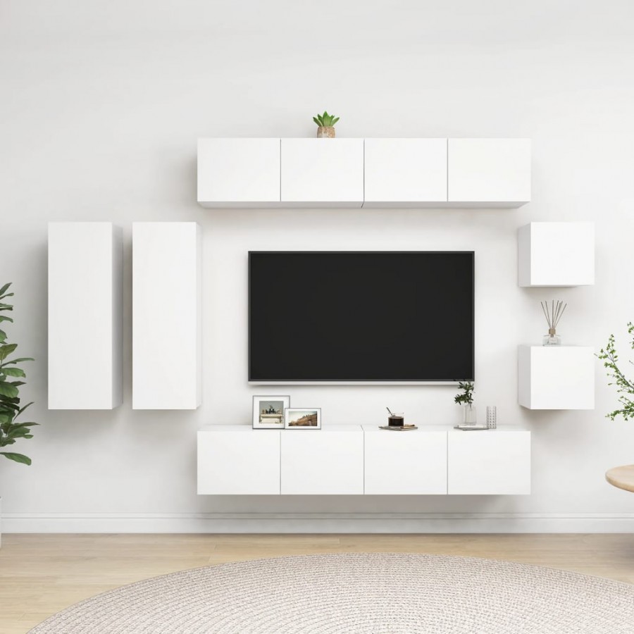 Ensemble de meuble TV 8 pcs Blanc Aggloméré