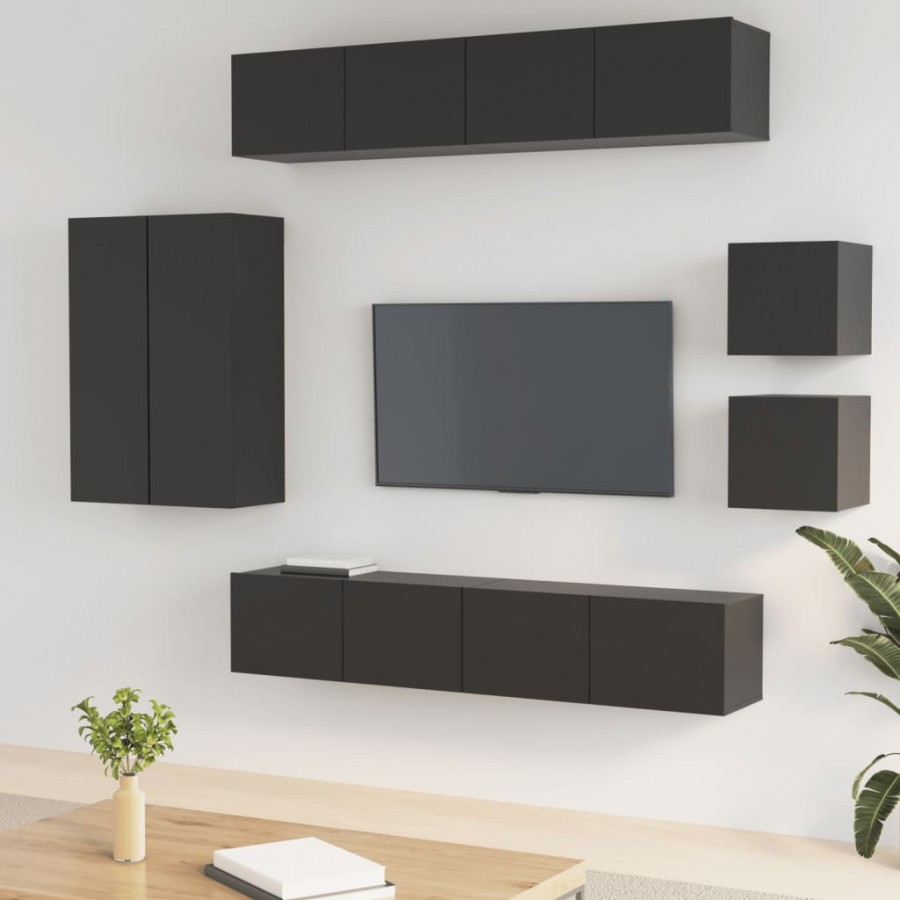 Ensemble de meubles TV 8 pcs Noir Bois d'ingénierie