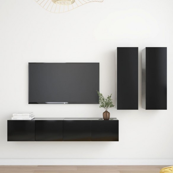 Ensemble de meubles TV 4 pcs Noir Aggloméré