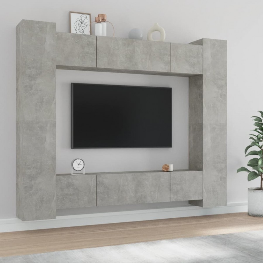 Ensemble de meubles TV 8 pcs Gris béton Bois d'ingénierie