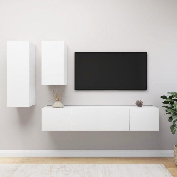 Ensemble de meuble TV 4 pcs Blanc Aggloméré