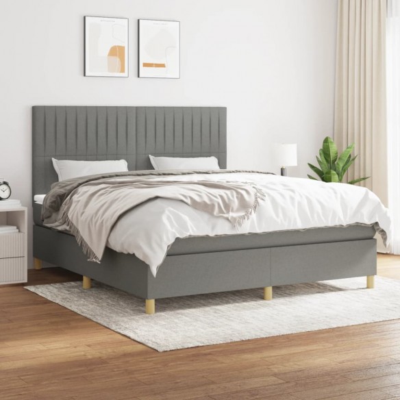 Cadre de lit avec matelas Gris foncé 180x200cm Tissu