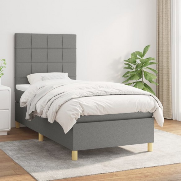 Cadre de lit avec matelas Gris foncé 80x200 cm Tissu