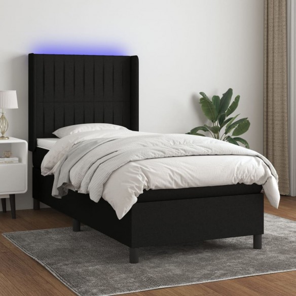 Cadre de lit matelas et LED Noir 90x200 cm Tissu