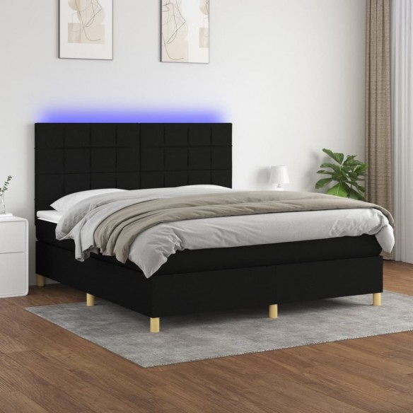 Cadre de lit et matelas et LED Noir 180x200 cm Tissu