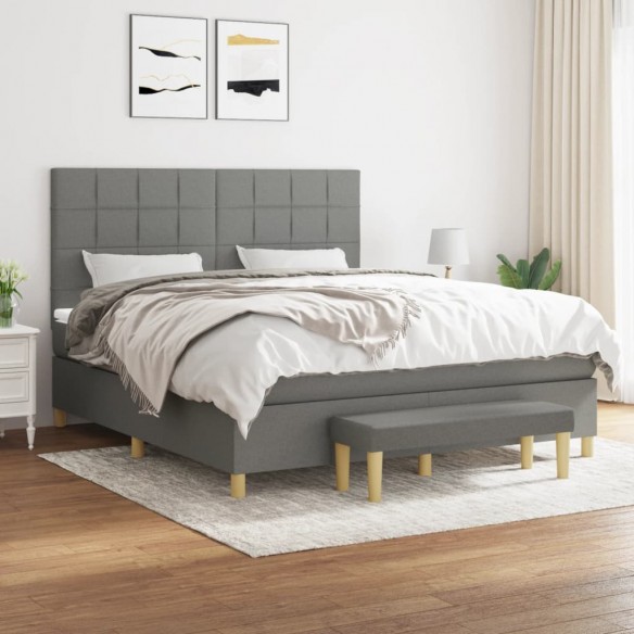 Cadre de lit avec matelas Gris foncé 180x200cm Tissu