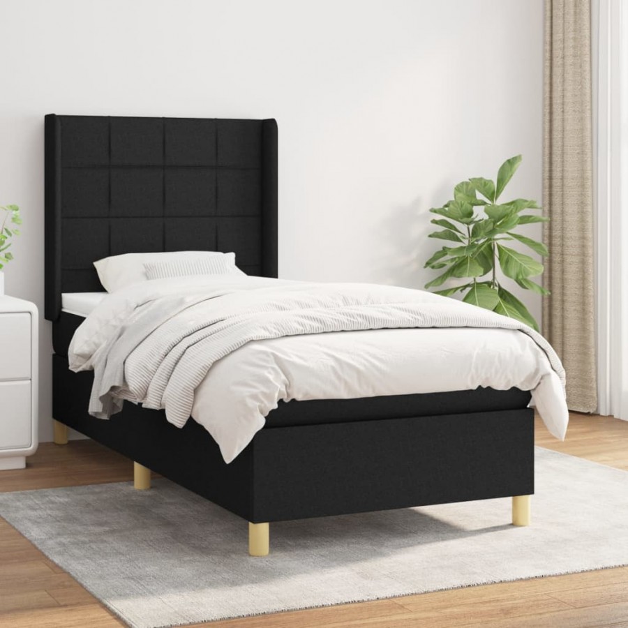 Cadre de lit avec matelas Noir 90x190 cm Tissu