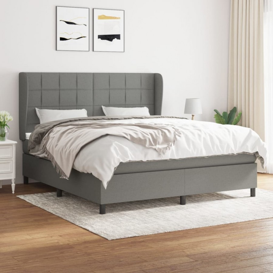 Cadre de lit avec matelas Gris foncé 160x200cm Tissu