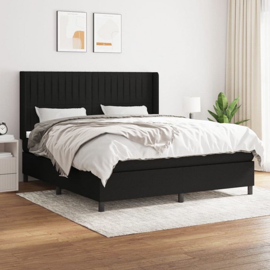 Cadre de lit avec matelas Noir 180x200 cm Tissu