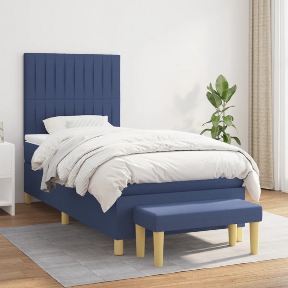 Cadre de lit avec matelas Bleu 90x200 cm Tissu