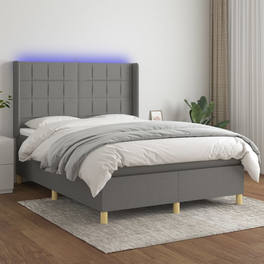 Cadre de lit matelas LED Gris foncé 140x190 cm Tissu